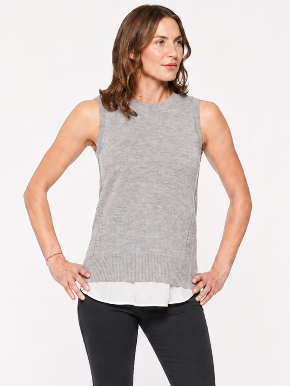 NWT Athleta Gray White Merino Wool Layered Sleeveless Sweater Tank XXS